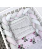 Harmony Baby 3 részes babaágynemű garnitúra - takaró + párna + fonott rácsvédő - Szürke - rózsaszín masnis maci