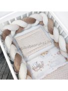 Harmony Baby 3 részes babaágynemű garnitúra - takaró + párna + fonott rácsvédő - Mogyoró - felhőn alvó állatok