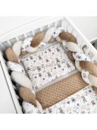3 részes Minky babaágynemű garnitúra - takaró + párna + fonott rácsvédő - cappuccino - macikák szivárványon