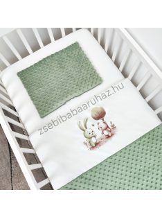   Deluxe Baby 2 részes babaágynemű garnitúra - takaró + párna - sötét zsályazöld - nyuszika és macika