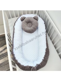   Deluxe Baby többfunkciós babafészek macipárnával - Minky hamvas grafit - fehér