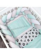 Harmony Baby 3 részes babaágynemű garnitúra - takaró + párna + fonott rácsvédő - Menta - pandák