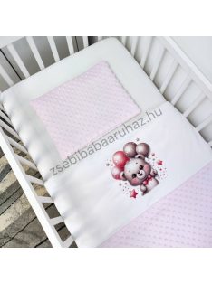   Deluxe Baby 2 részes babaágynemű garnitúra - takaró + párna - világos rózsaszín - maci léggömbökkel