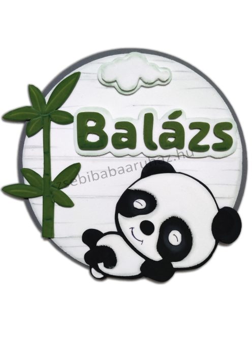 Névtábla falidekoráció - Panda- szürke-olívazöld