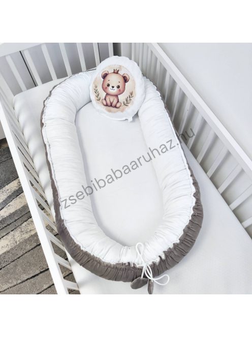 Deluxe Baby többfunkciós bársony babafészek párnával - homokszürke - fehér