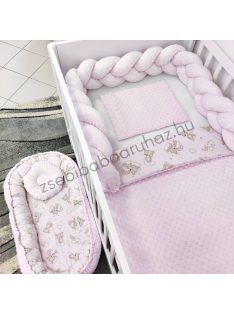   Deluxe Baby babaágynemű garnitúra babafészekkel - 5 részes - világos rózsaszín - felhőn alvó macikák