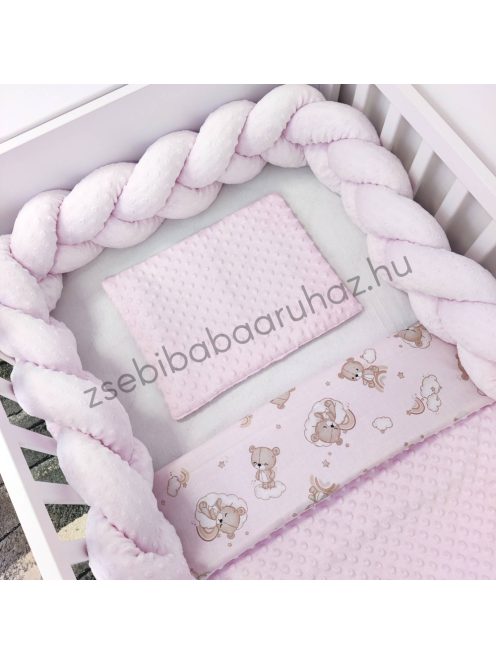 Deluxe Baby babaágynemű garnitúra babafészekkel - 5 részes - világos rózsaszín - felhőn alvó macikák