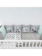 Deluxe Baby 15 részes babaágynemű garnitúra AJÁNDÉK 3 db faliképpel - grafitszürke - panda és koala menta lufikkal