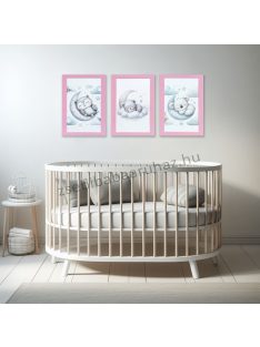   3 db-os babaszoba falikép dekoráció - holdon alvó bagoly-maci-koala, rózsaszín