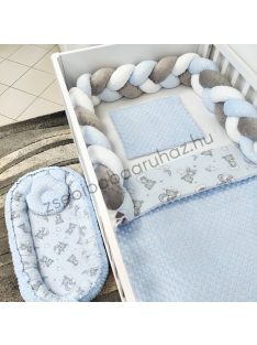   Deluxe Baby babaágynemű garnitúra babafészekkel - 5 részes - világoskék - felhőn alvó macikák