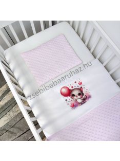   Deluxe Baby 2 részes babaágynemű garnitúra - takaró + párna - világos rózsaszín - cica léggömbökkel