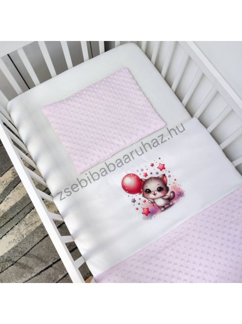 Deluxe Baby 2 részes babaágynemű garnitúra - takaró + párna - világos rózsaszín - cica léggömbökkel