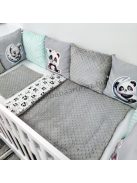 Deluxe Baby 12 részes babaágynemű garnitúra - grafitszürke - panda és koala menta lufikkal