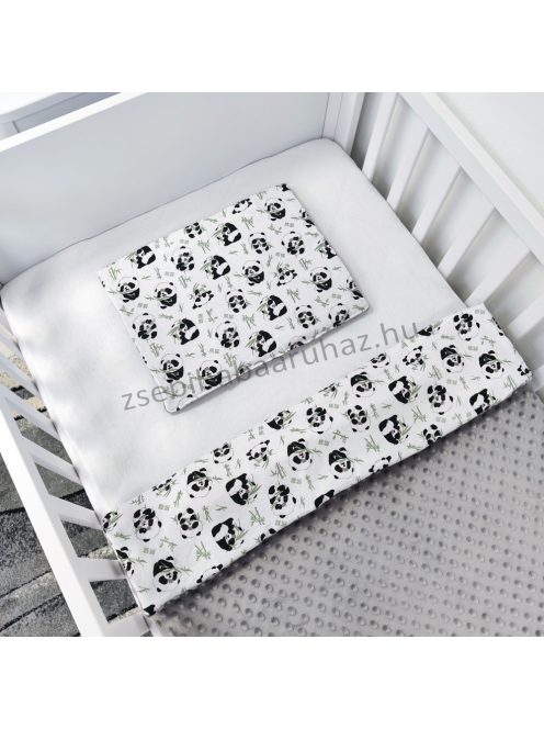 Deluxe Baby 12 részes babaágynemű garnitúra - grafitszürke - panda és koala menta lufikkal