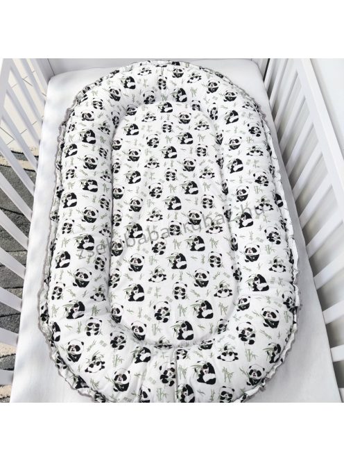 Deluxe Baby 12 részes babaágynemű garnitúra - grafitszürke - panda és koala menta lufikkal