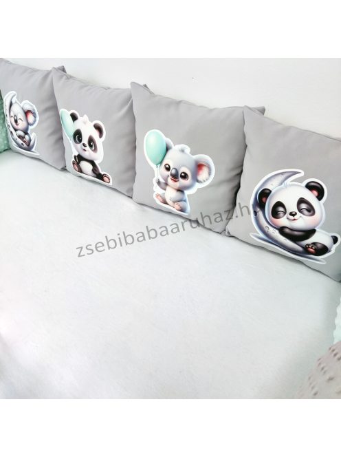 Deluxe Baby 12 részes babaágynemű garnitúra - grafitszürke - panda és koala menta lufikkal