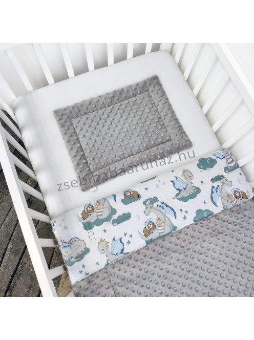 Harmony Baby 2 részes babaágynemű garnitúra - takaró + párna - Grafitszürke - bébi sárkány