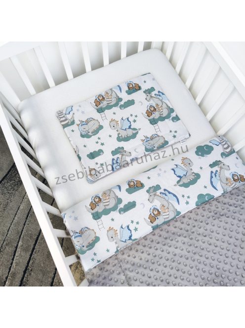 Harmony Baby 2 részes babaágynemű garnitúra - takaró + párna - Grafitszürke - bébi sárkány