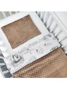  Deluxe Baby 2 részes babaágynemű garnitúra - takaró + párna - Cappuccino - elefántok szivárványon