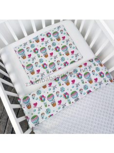  Deluxe Baby 2 részes babaágynemű garnitúra - takaró + párna - Minky szürke - cicák és kutyusok hőlégballonban 