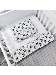   Deluxe Baby 2 részes babaágynemű garnitúra - takaró + párna - Minky grafitszürke - pandák