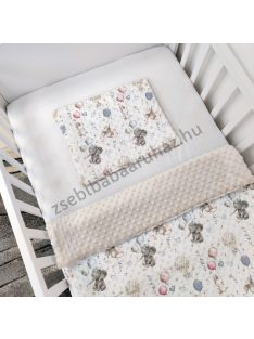   2 részes Minky babaágynemű garnitúra - takaró + párna - mogyoró - elefántok léggömbökkel