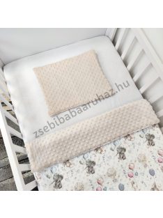  2 részes Minky babaágynemű garnitúra - takaró + párna - mogyoró - elefántok léggömbökkel