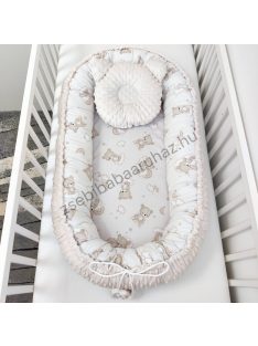   Deluxe Baby többfunkciós babafészek macipárnával - Minky mogyoró - felhőn alvó macikák