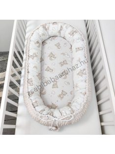   Deluxe Baby többfunkciós babafészek macipárnával - Minky mogyoró - felhőn alvó macikák