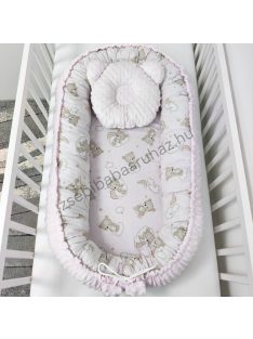   Deluxe Baby többfunkciós babafészek macipárnával - Minky világos rózsaszín - felhőn alvó macikák