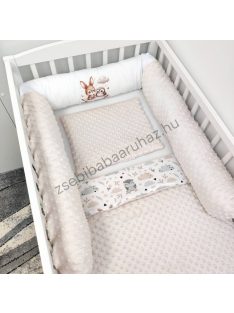   Deluxe Baby babaágynemű garnitúra hengerpárnás rácsvédővel - mogyoró nyuszi és bagoly