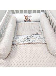   Deluxe Baby babaágynemű garnitúra hengerpárnás rácsvédővel - mogyoró nyuszi és bagoly