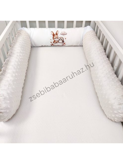 Deluxe Baby babaágynemű garnitúra hengerpárnás rácsvédővel - mogyoró nyuszi és bagoly