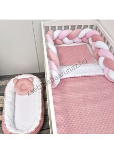   Babaágynemű - 5 részes Minky - mályvarózsa - fehér - rózsaszín