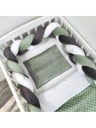Deluxe Baby 3 részes Minky babaágynemű garnitúra - takaró + párna + fonott rácsvédő - sötét zsályazöld - fehér - antracit