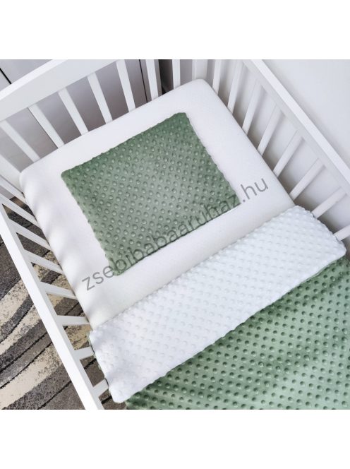 Deluxe Baby 3 részes Minky babaágynemű garnitúra - takaró + párna + fonott rácsvédő - sötét zsályazöld - fehér - antracit