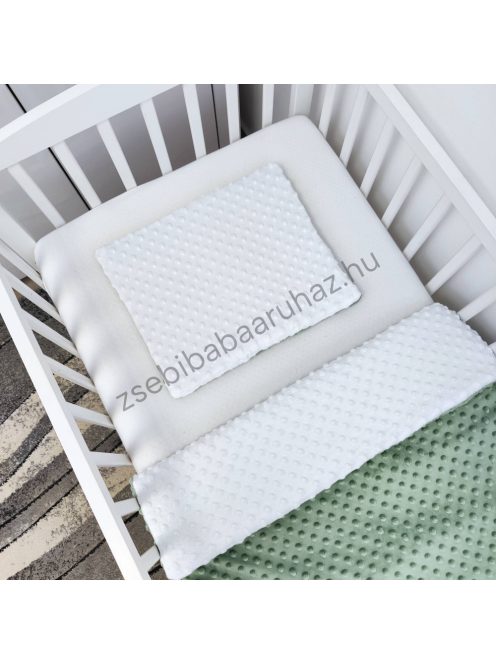 Deluxe Baby 3 részes Minky babaágynemű garnitúra - takaró + párna + fonott rácsvédő - sötét zsályazöld - fehér - antracit