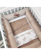 Deluxe Baby babaágynemű garnitúra hengerpárnás rácsvédővel - cappuccino alvó maci