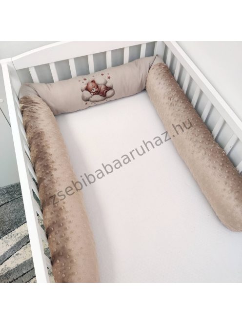 Deluxe Baby babaágynemű garnitúra hengerpárnás rácsvédővel - cappuccino alvó maci