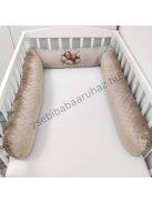 Deluxe Baby babaágynemű garnitúra hengerpárnás rácsvédővel - cappuccino alvó maci