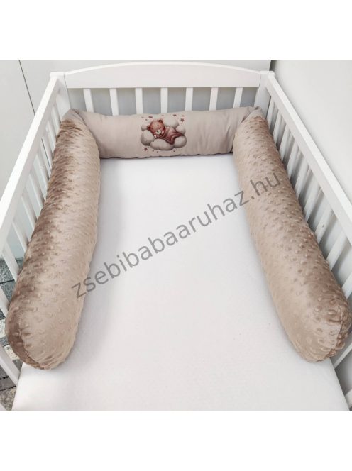 Deluxe Baby babaágynemű garnitúra hengerpárnás rácsvédővel - cappuccino alvó maci