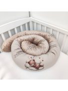 Deluxe Baby babaágynemű garnitúra hengerpárnás rácsvédővel - cappuccino alvó maci
