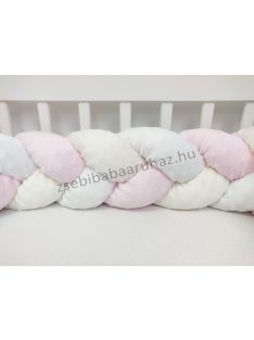   Fonott rácsvédő 60*120-as kiságyban körbeérő - Minky tricolor (világos rózsaszín - vanília - fehér)