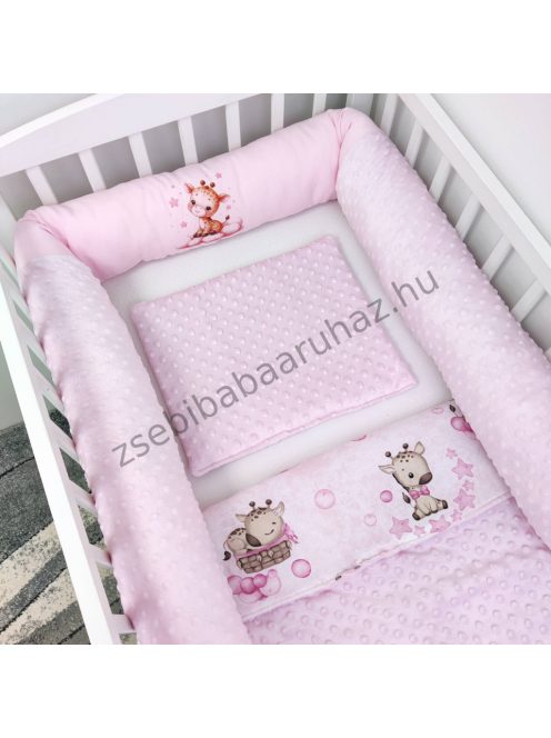 Deluxe Baby babaágynemű garnitúra hengerpárnás rácsvédővel - rózsaszín bébi zsiráf