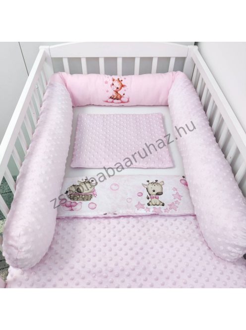 Deluxe Baby babaágynemű garnitúra hengerpárnás rácsvédővel - rózsaszín bébi zsiráf