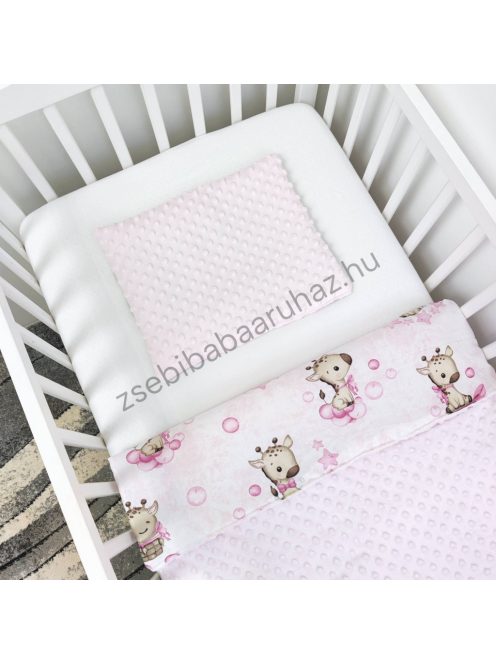 Deluxe Baby babaágynemű garnitúra hengerpárnás rácsvédővel - rózsaszín bébi zsiráf