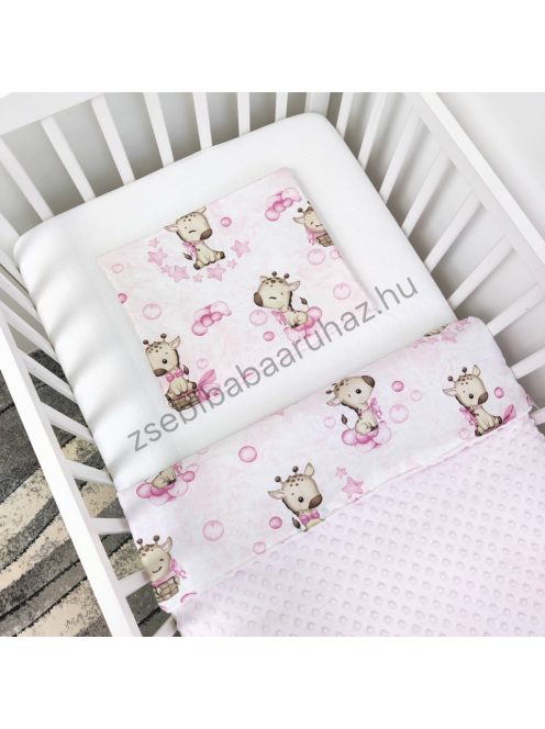 Deluxe Baby babaágynemű garnitúra hengerpárnás rácsvédővel - rózsaszín bébi zsiráf