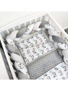 3 részes Minky babaágynemű garnitúra - takaró + párna + fonott rácsvédő - szürke - zebrák lufikkal