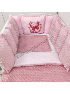   Deluxe Baby Minky babaágynemű garnitúra Extra párnás rácsvédővel - Dreamland Collection - mályvarózsa - rózsaszín pillangók