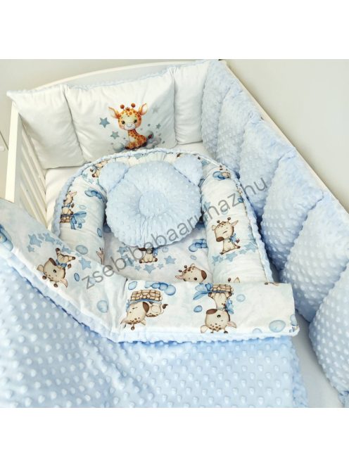 Deluxe Baby babaágynemű garnitúra Extra párnás rácsvédővel - Dreamland Collection - világoskék bébi zsiráf